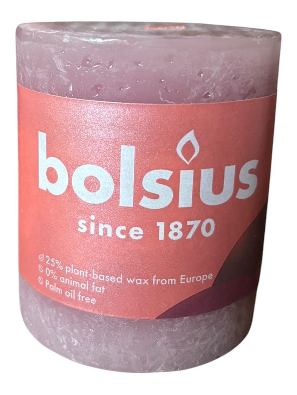 Bolsius Rustic Pillar Candle in Pink Vegan Wax NEW